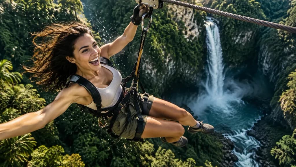Petualangan Zipline di Atas Ngarai Air Terjun Tropis