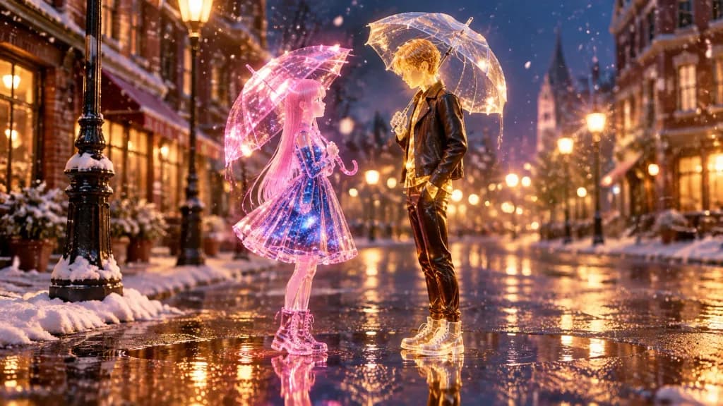 Glowing Crystal Couple in Winter Snow
