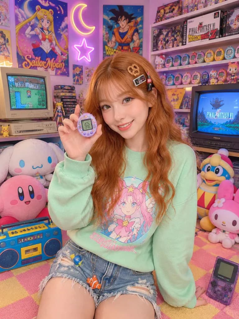 レトロゲーマー女子の懐かしい部屋のポートレート