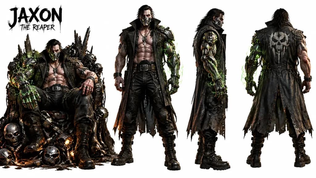 Cyber Vampire Warlord Character Turnaround Sheet