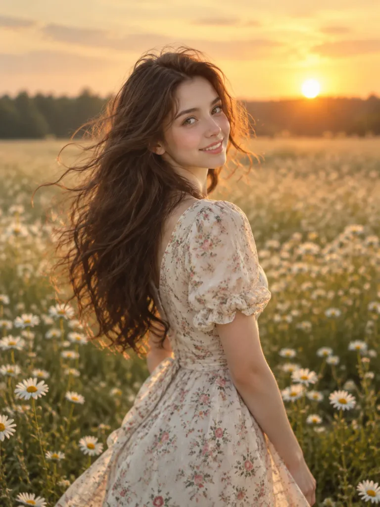 Golden Hour Floral Field Portrait