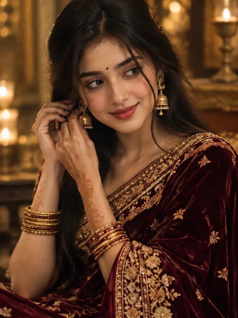 Royal Velvet Saree Cinematic Portrait