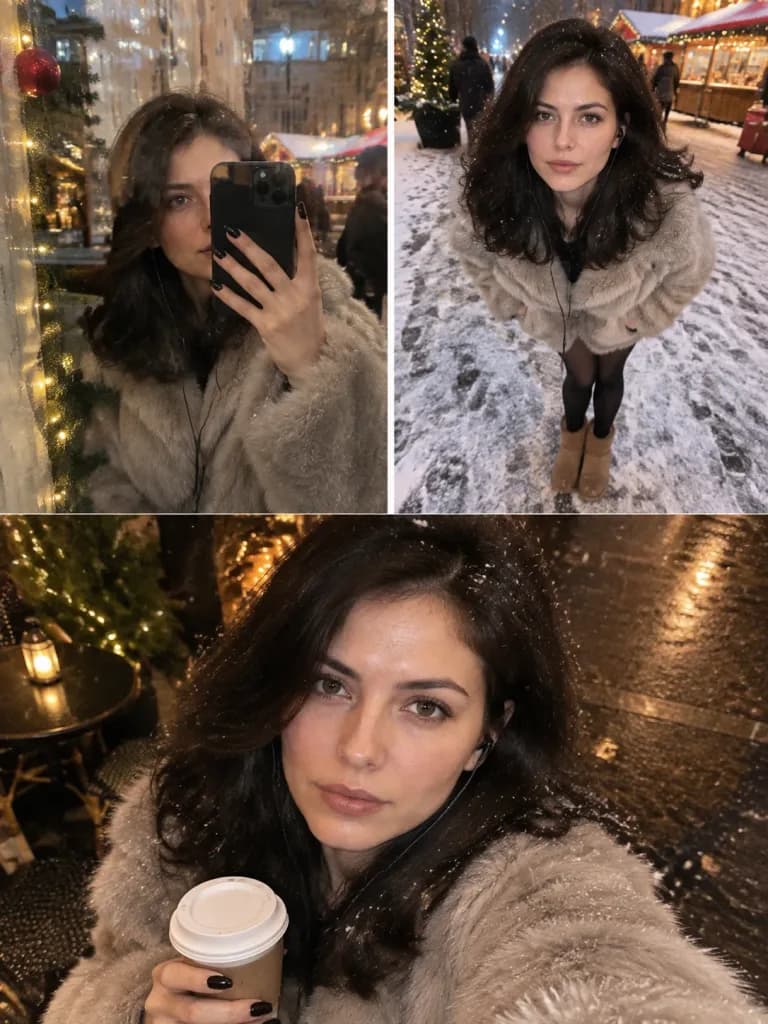 Эдиториал зимний коллаж с уличными портретами