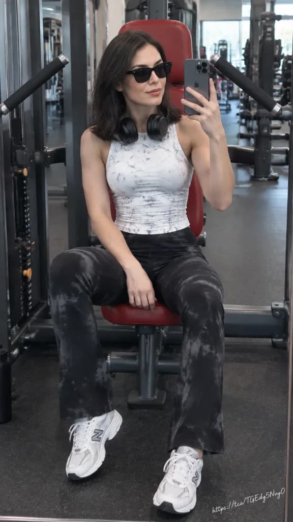 Gym Mirror Selfie on Workout Bench