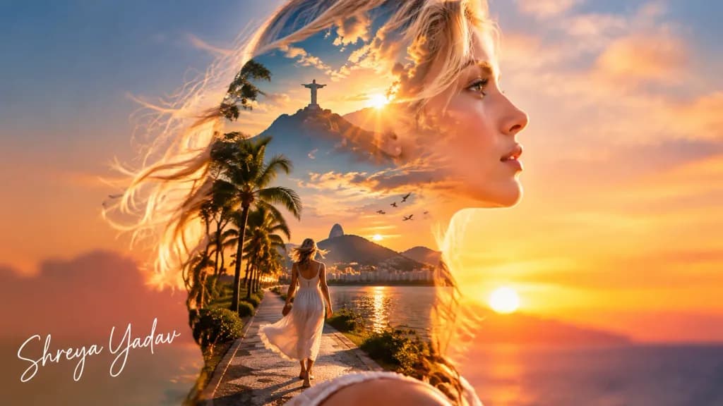 Double Exposure Silhouette Over Rio Sunset