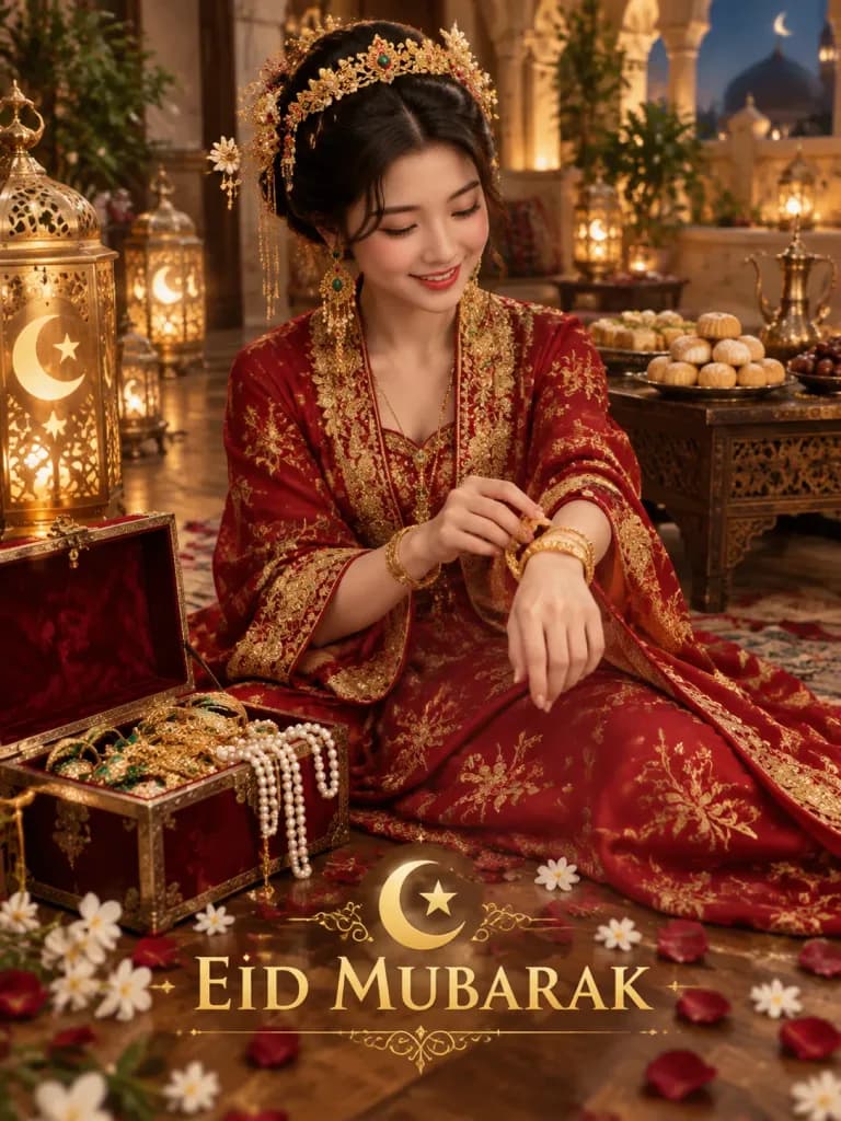 Festive Eid Mubarak Silk Portrait