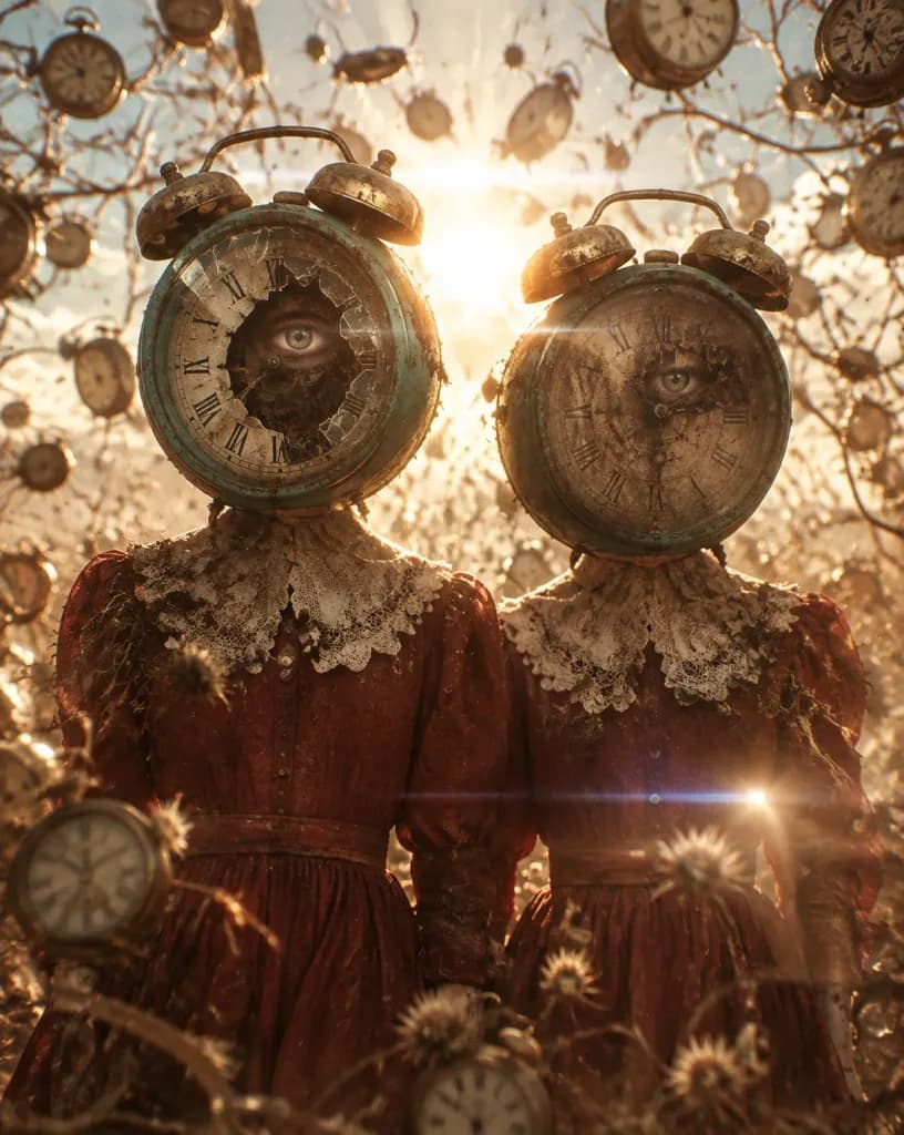 Surreal Twin Clockhead Editorial in Wasteland
