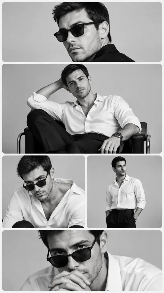Monochrome Fashion Editorial Multi-Frame Portrait Collage