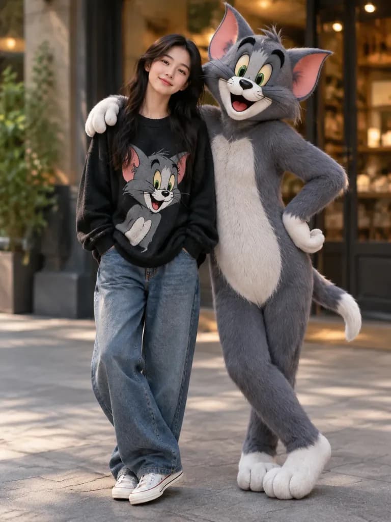Standing Beside Life-Size Tom the Cat