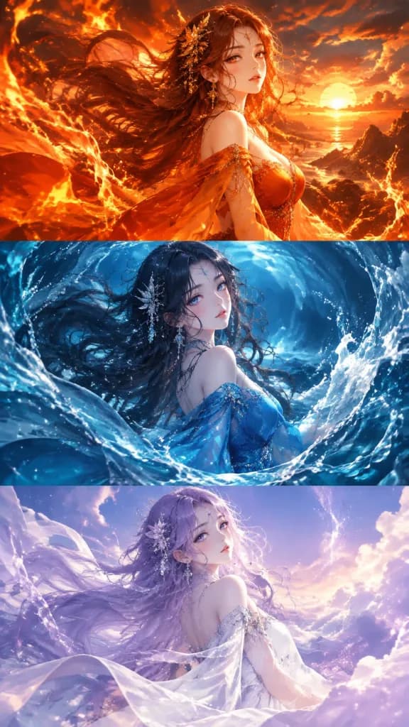 元素精灵动漫垂直三联画