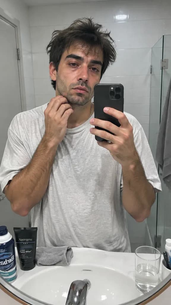 Selfie Matinal Realista no Espelho do Banheiro