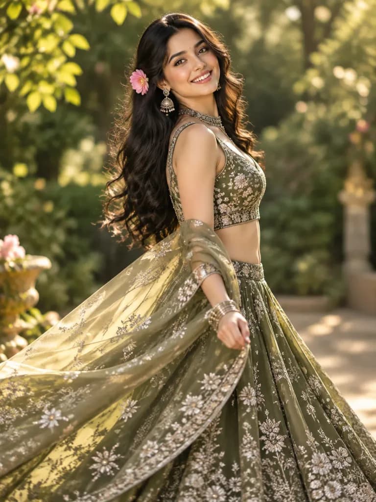 Indian Woman in Embroidered Lehenga Portrait