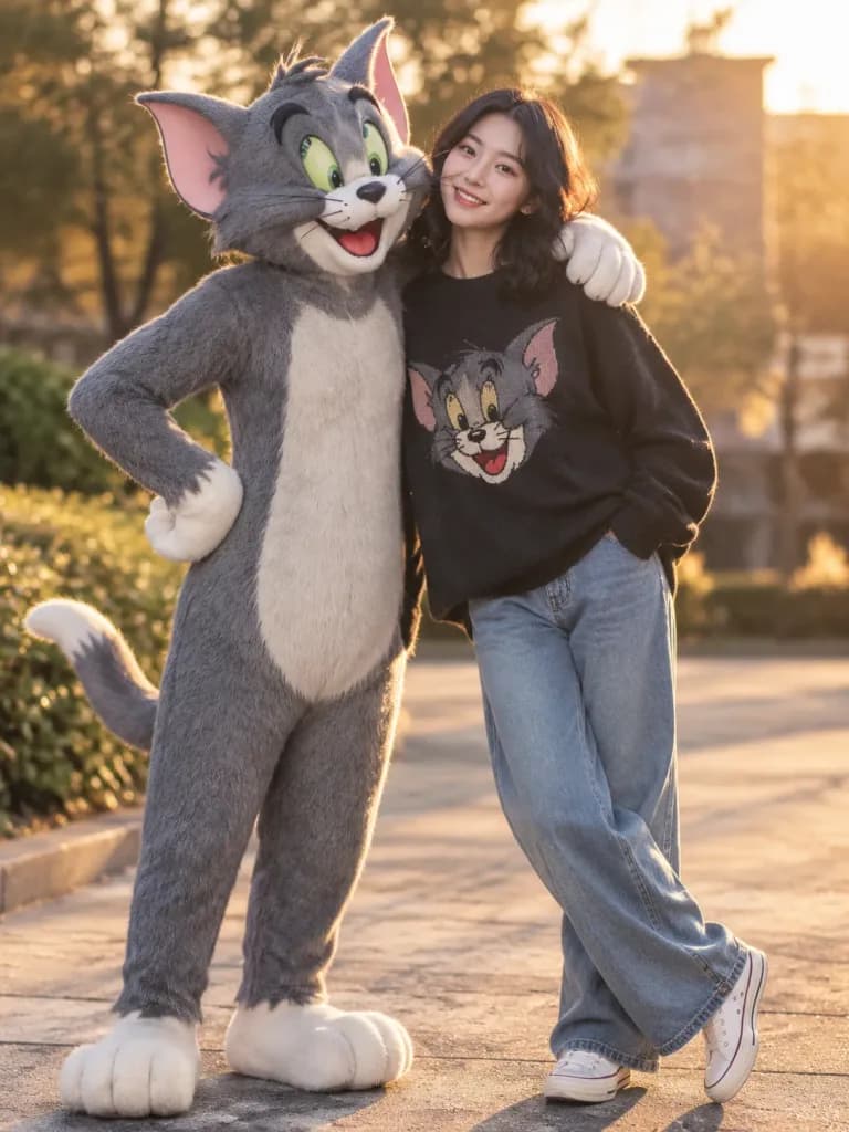 Fashion Portrait with Cartoon Character Companion