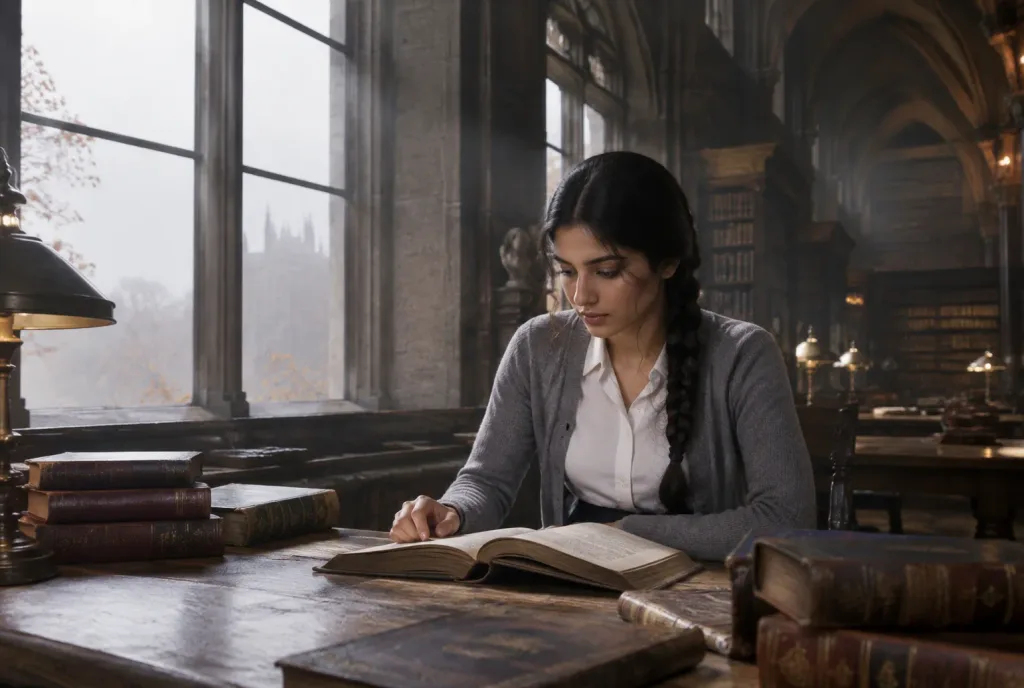Autumn Dawn in a Grand Library