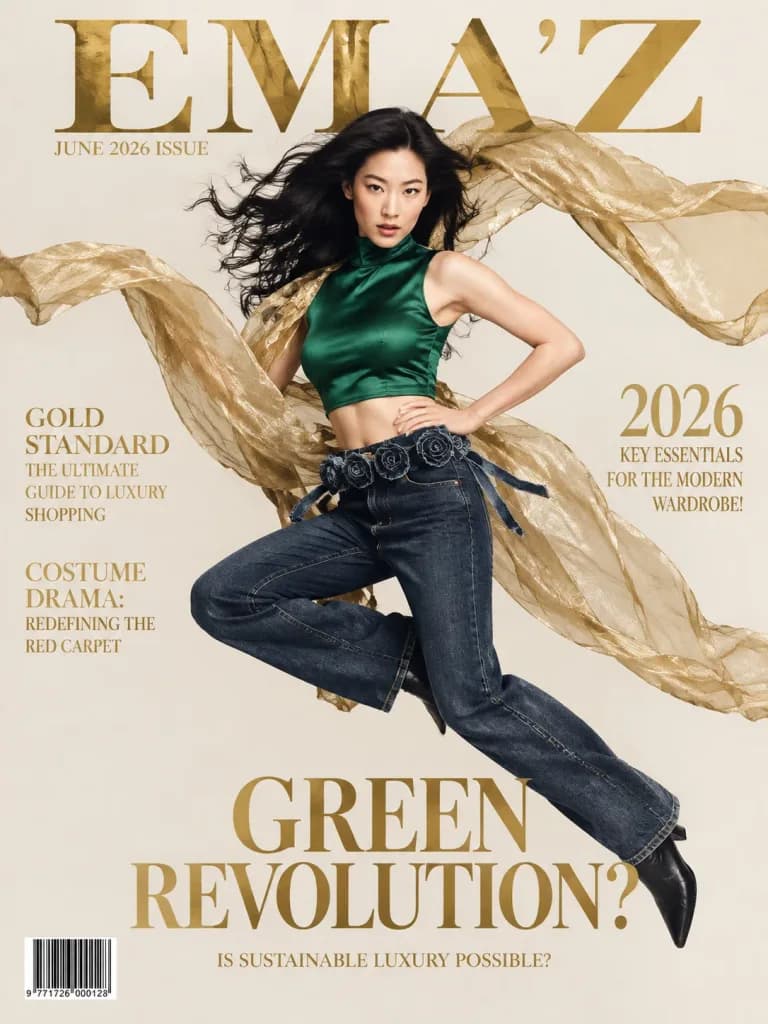 Emerald Satin Fashion Magazine Cover