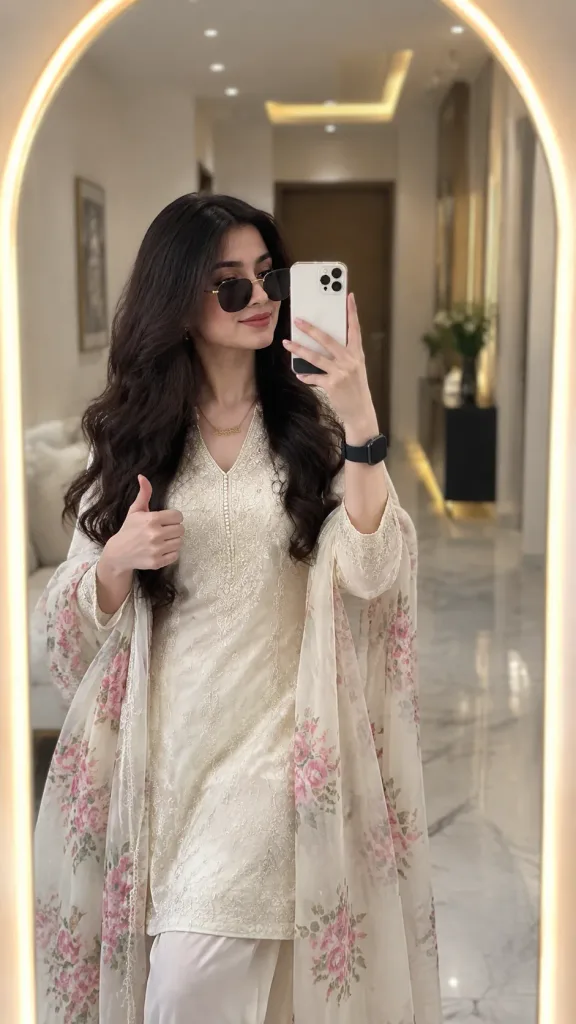 Pakistani Traditional Outfit Mirror Selfie