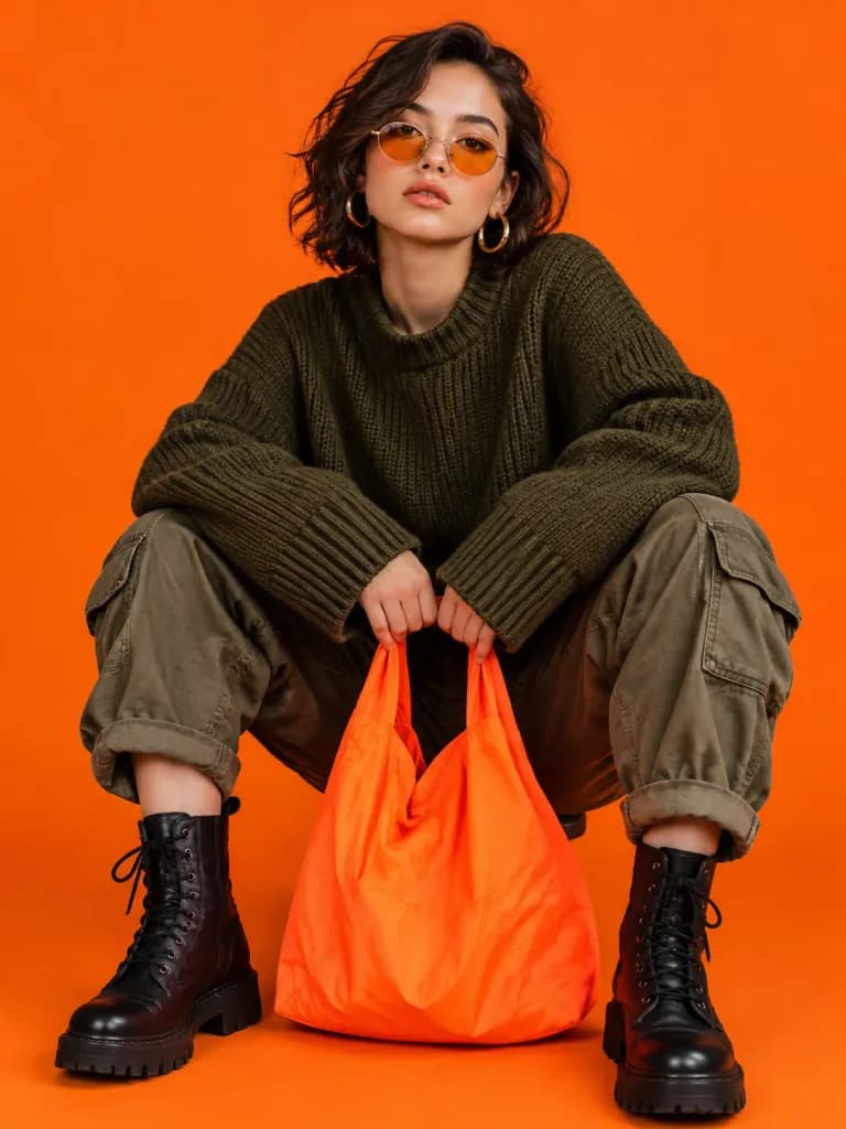 Editorial Knitwear and Cargo Studio Portrait