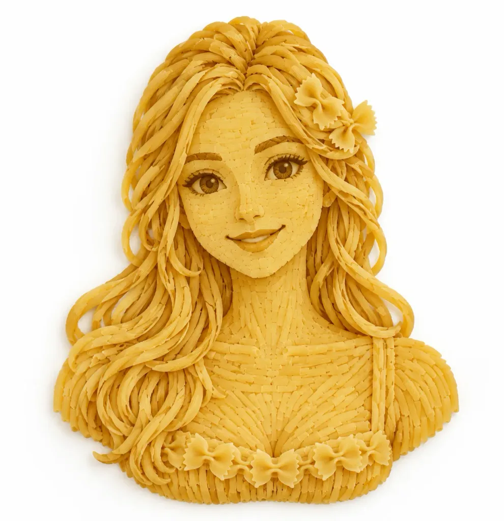 कच्चे पास्ता से बना फूड आर्ट पोर्ट्रेट