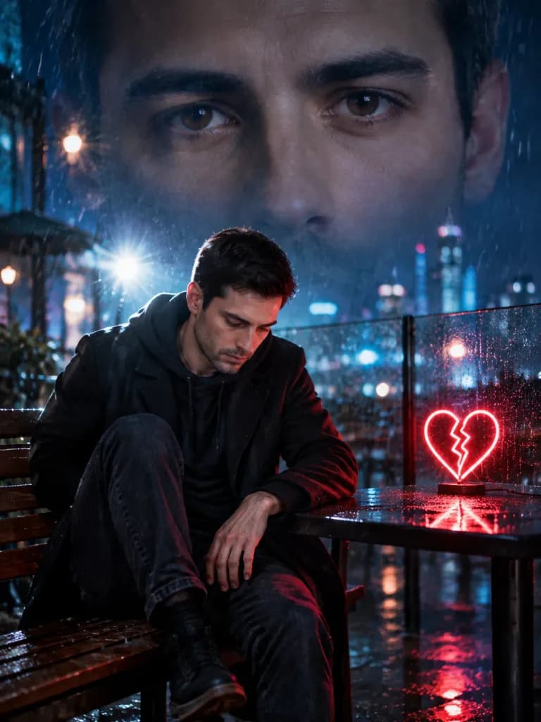 Neo-Noir Heartbreak Double Exposure Portrait