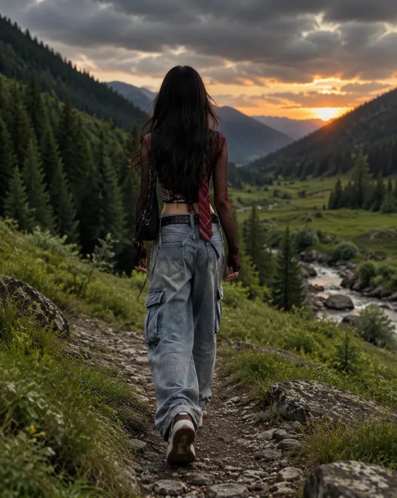 Street Fashion Hiker in Mountain Valley