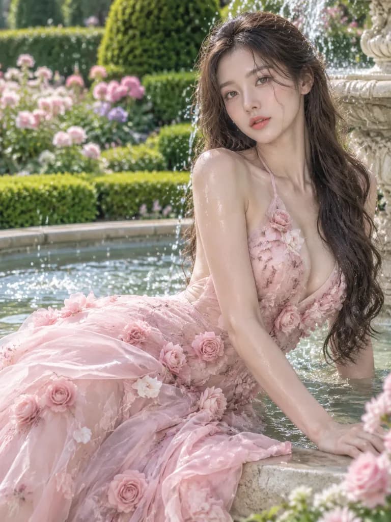 Couture Garden Fountain Fashion Portrait