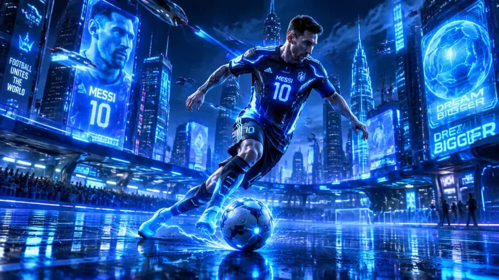 Futuristic Cyberpunk Soccer Player in Metropolis