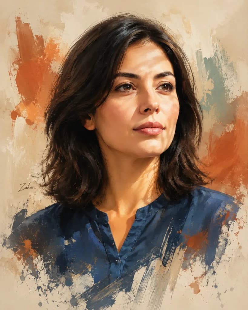 アクリル風エディトリアルポートレート絵画