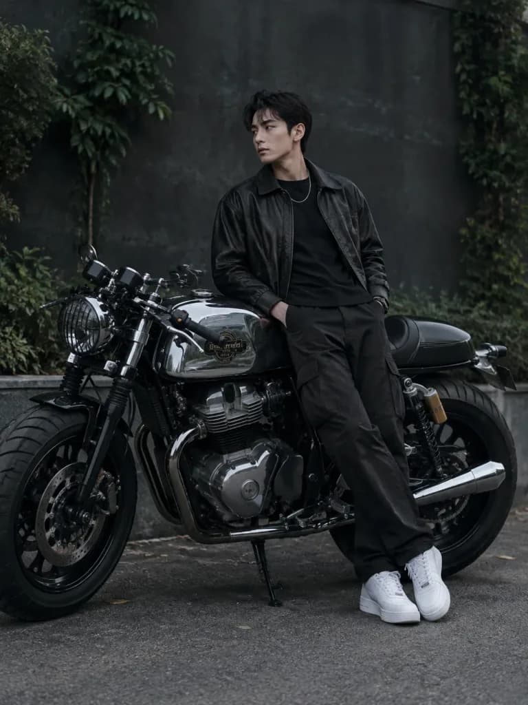 都会のバイクファッションポートレート