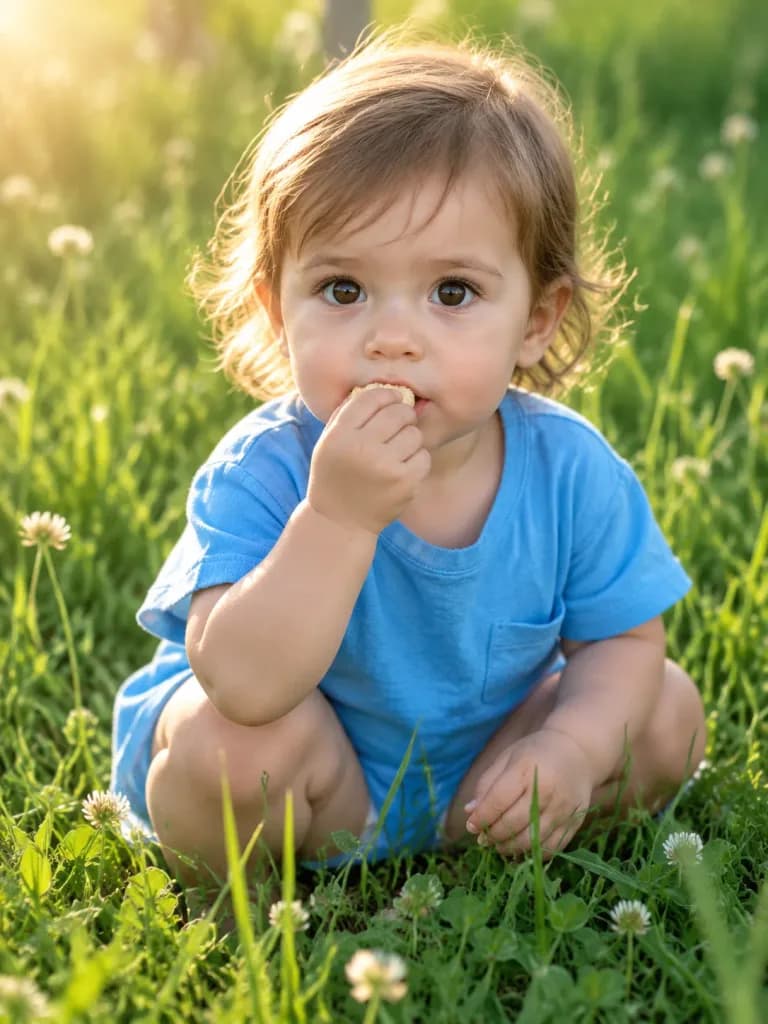 黄昏草甸中的幼儿人像