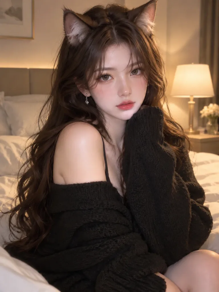침실 에디토리얼 캣걸 포트레이트