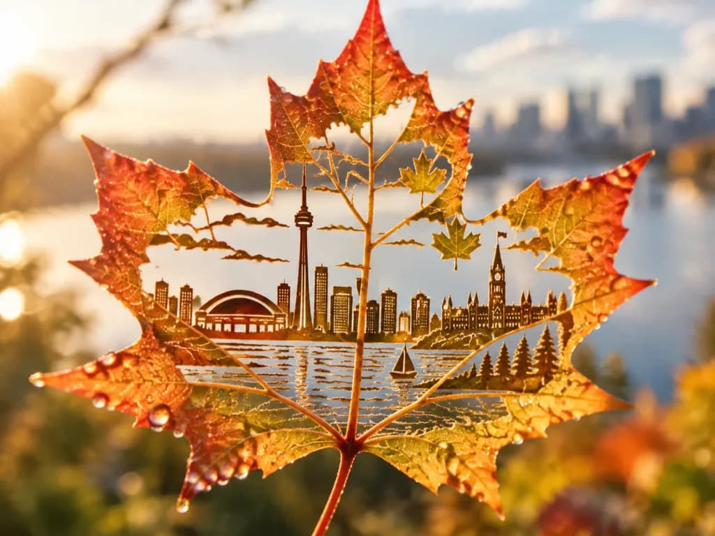 Intricate Landmark Carved into a Leaf