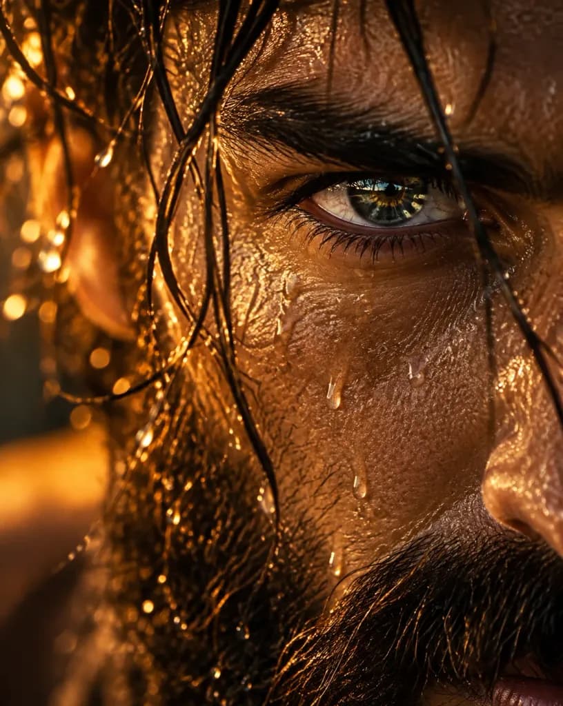 Macro Cinematic Wet Rugged Portrait