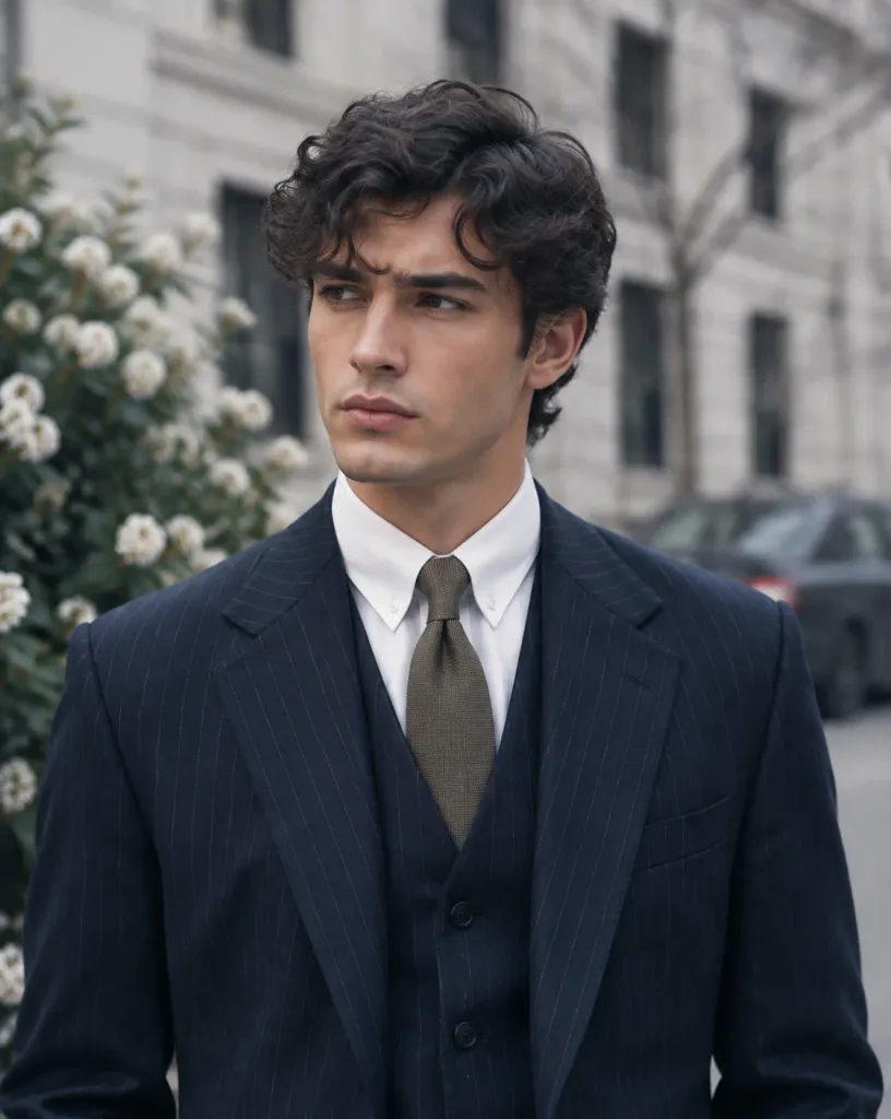 Editorial Pinstripe Suit Street Portrait