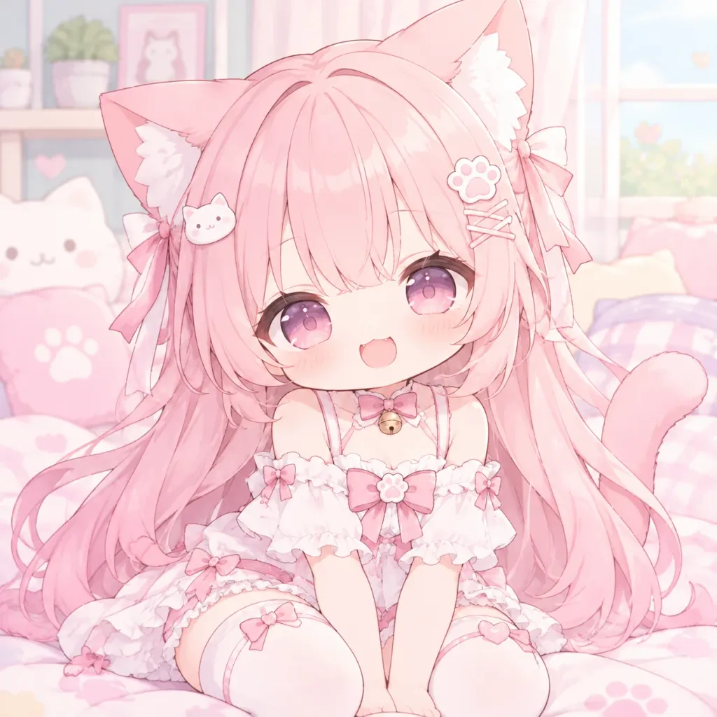 Chibi Catgirl with Frilly Outfit