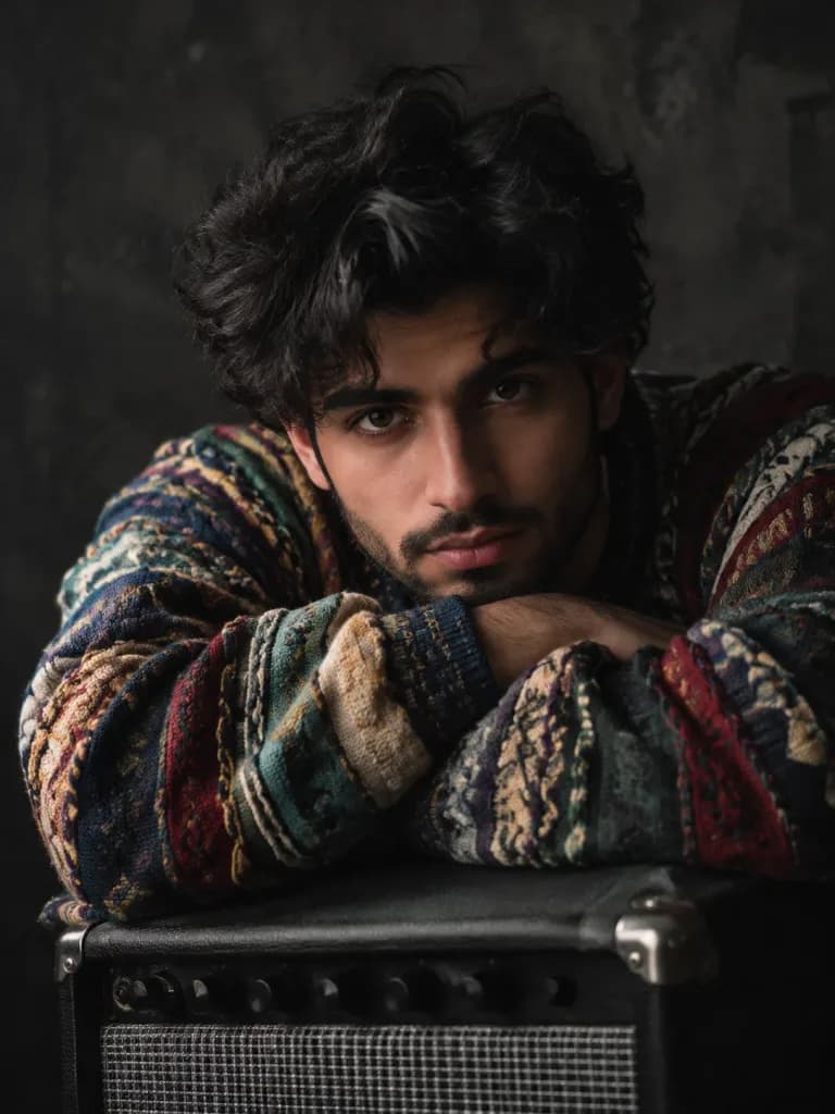 Ritratto di Musicista Indie in Maglione a Trecce