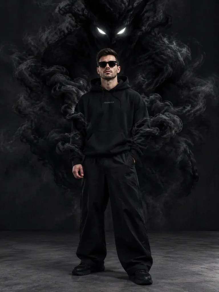 Supernatural Streetwear Portrait with Smoke Demon