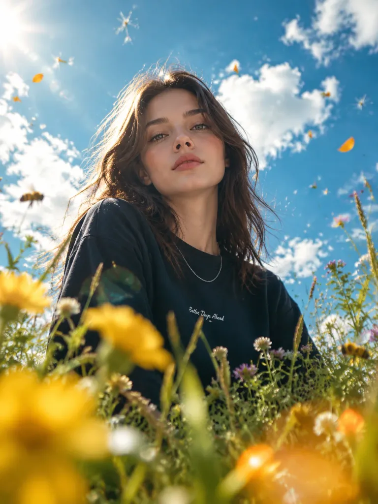 Low-Angle Wildflower Field Portrait