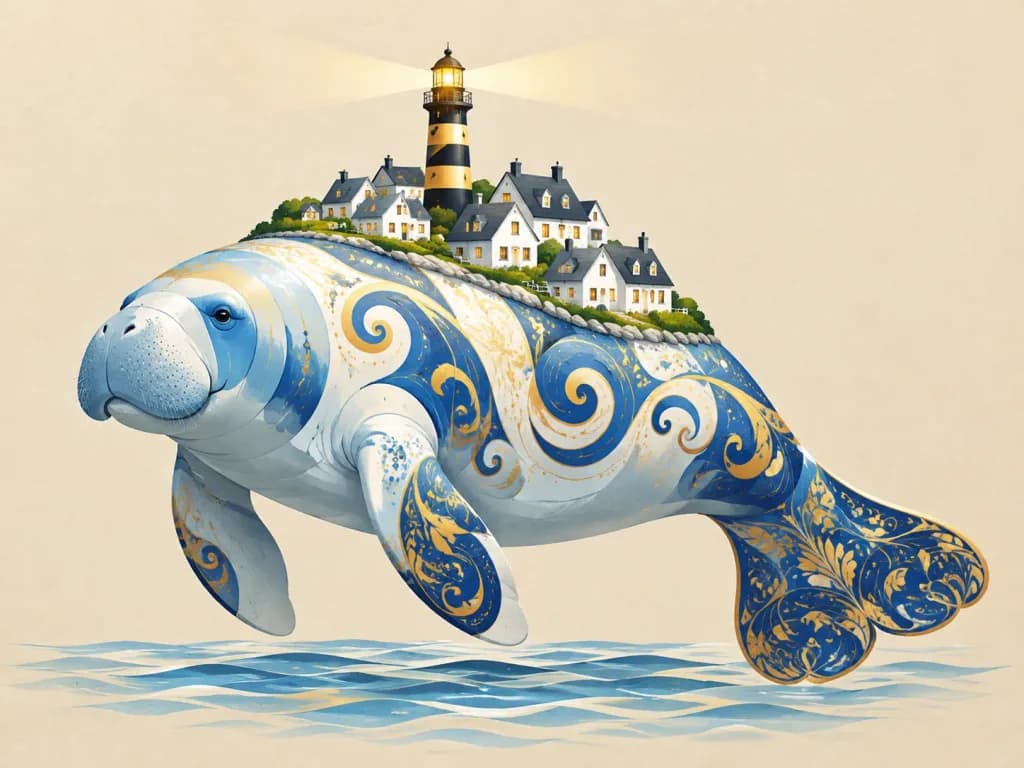 Ornate Manatee Carrying Coastal Village