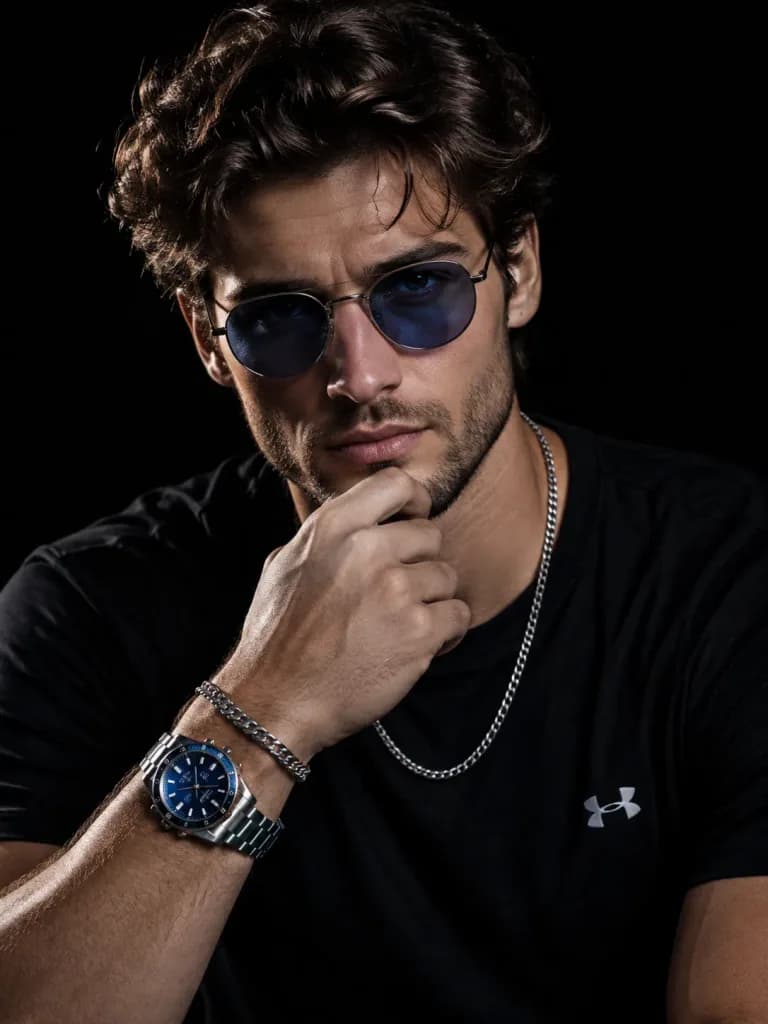 Low-Key-Studioporträt mit Sonnenbrille