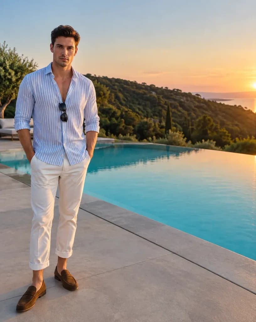 Golden Hour Luxury Poolside Male Portrait