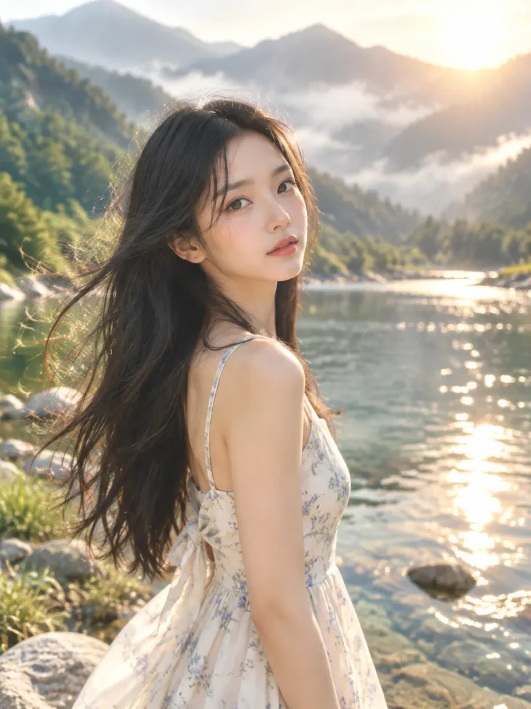 Serene Mountain River Valley Portrait