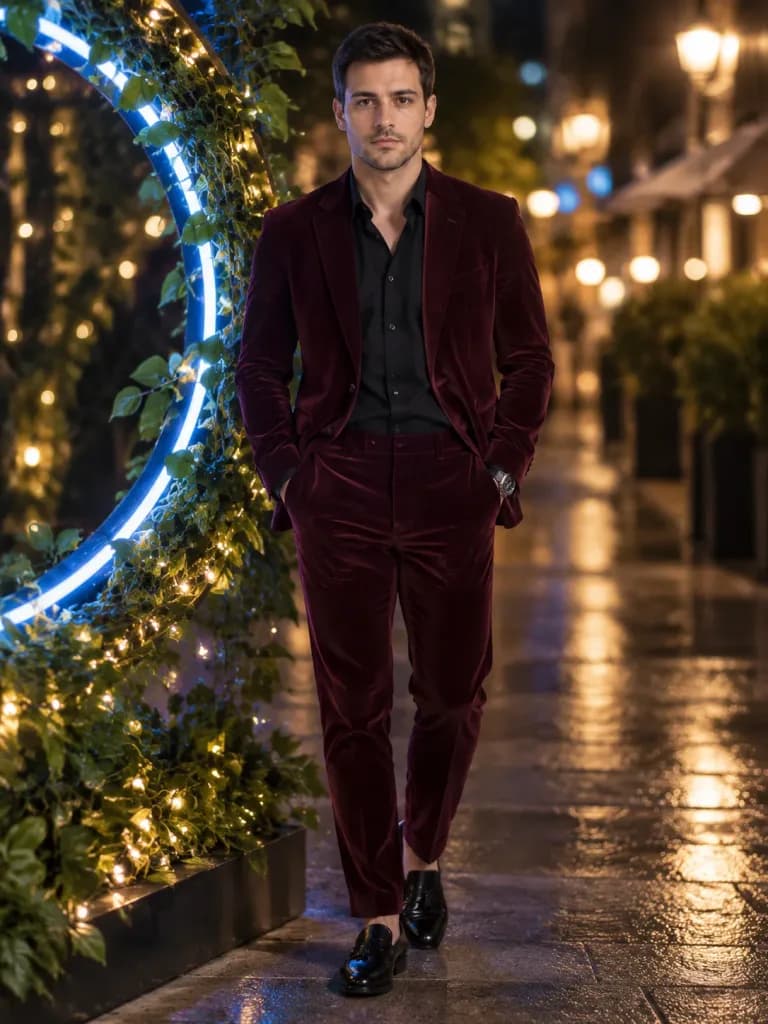 Night Velvet Suit Neon Portrait