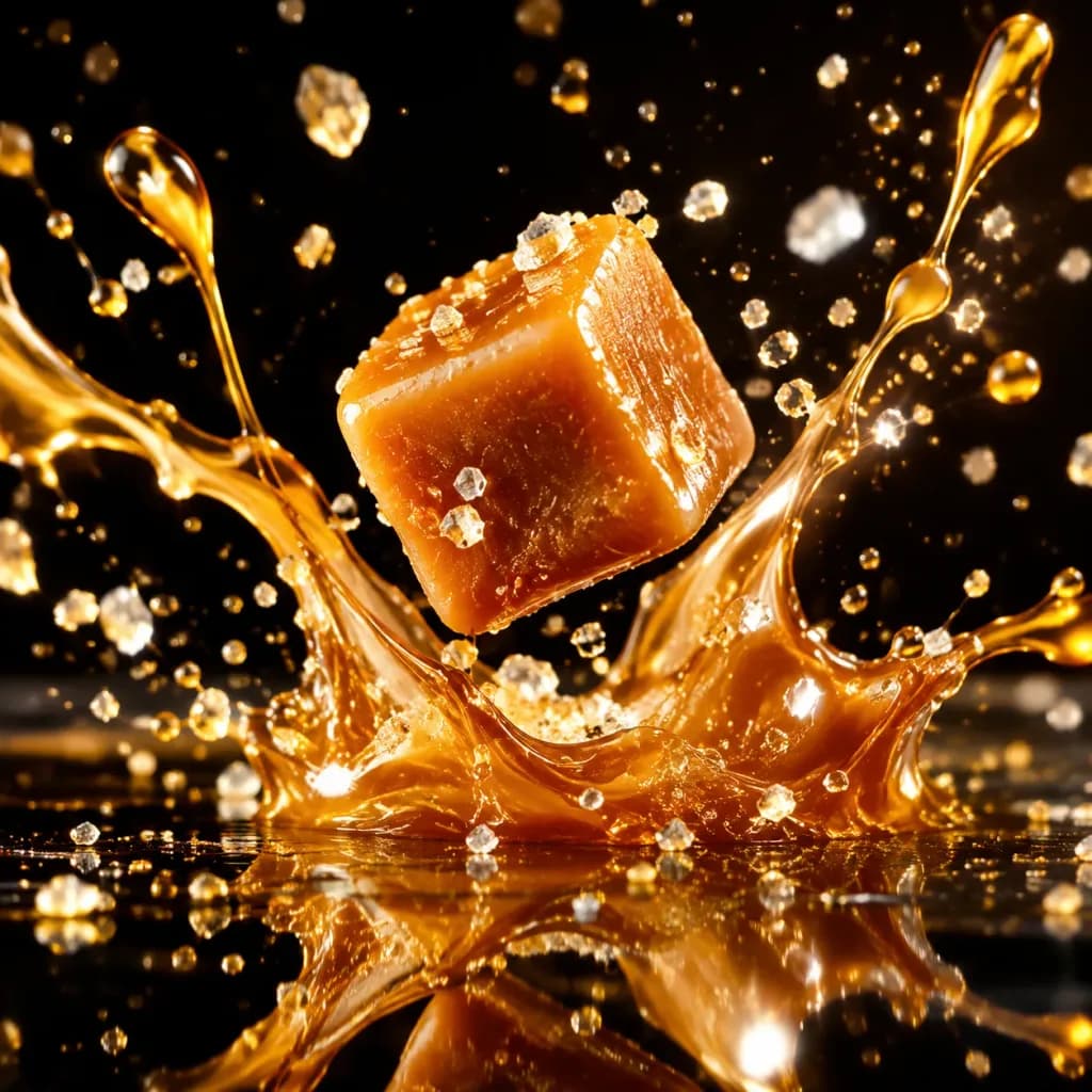 Molten Caramel Splash Confectionery Advertisement