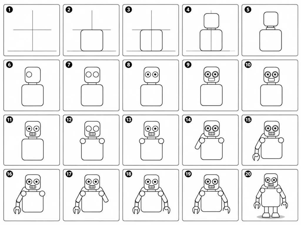 Cartoon Robot Drawing Step-by-Step Guide