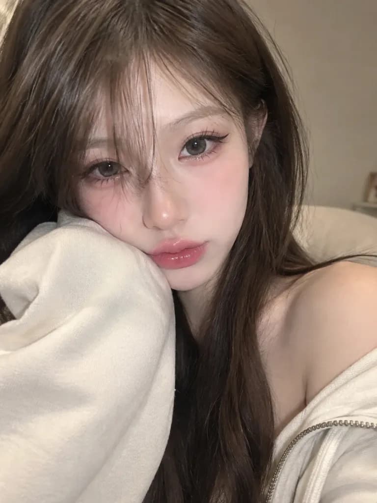 포근한 오버사이즈 후드티 셀카 포트레이트
