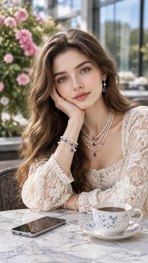 Lace Dress Outdoor Cafe Portrait