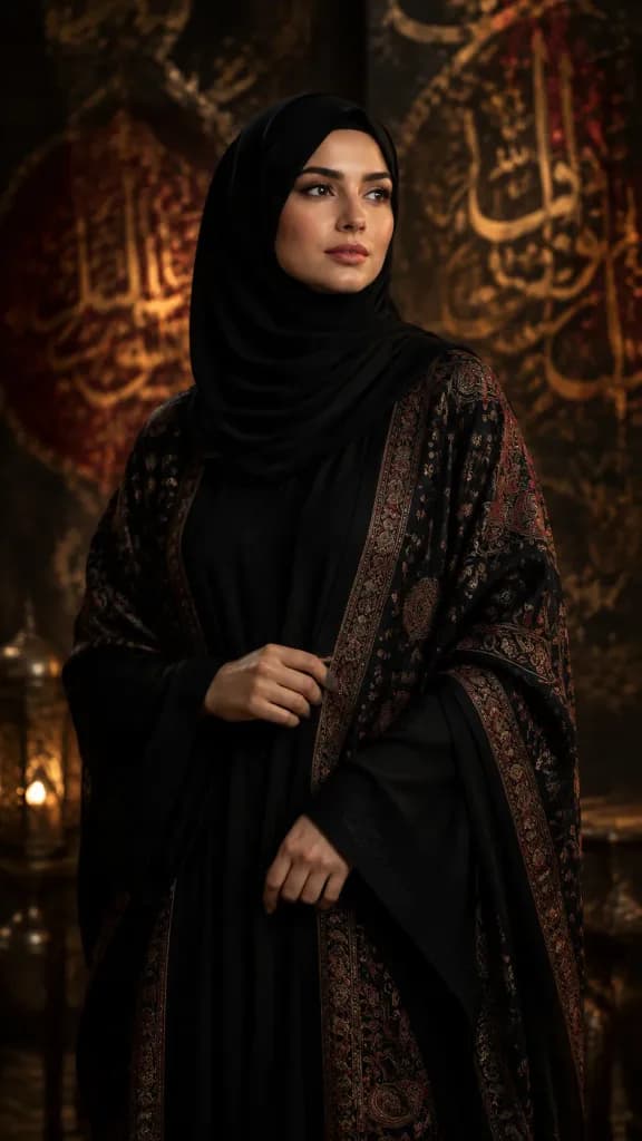 بورتريه تحريري لامرأة مسلمة بإضاءة الكياروسكورو