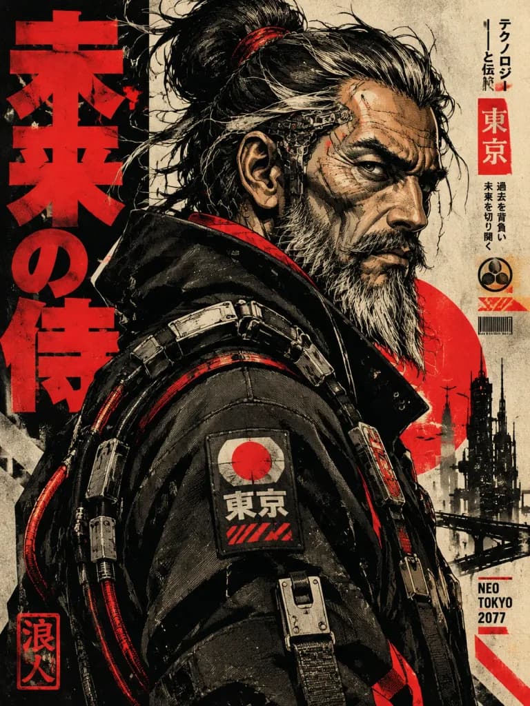賽博龐克木刻版畫風格海報