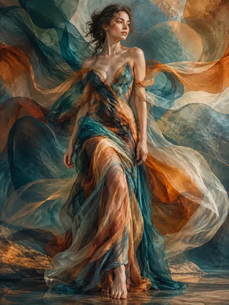 Neo-Organic Portrait with Flowing Textiles
