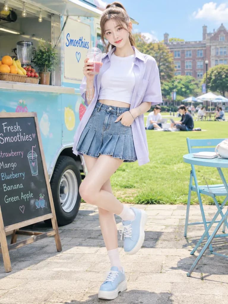 Korean Campus Fashion Lifestyle Portrait